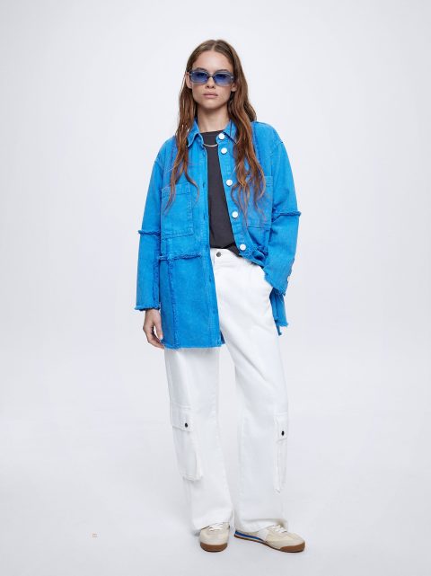 Parfois 100% Bomulds Denim Shirt Jakke Dame Blå | DK-93TZNDLEU
