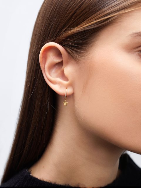 Parfois 925 Silver Hoop With Star Øreringe Dame Guld | DK-17SGJQETL