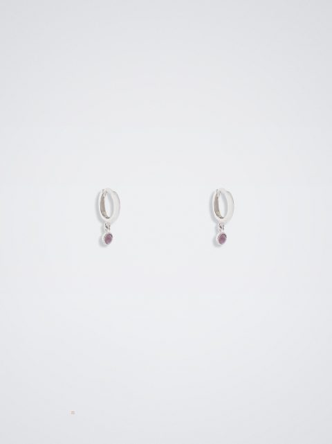Parfois 925 Silver Hoops With Semiprecious Stone Øreringe Dame Lilla | DK-50FPESUQX