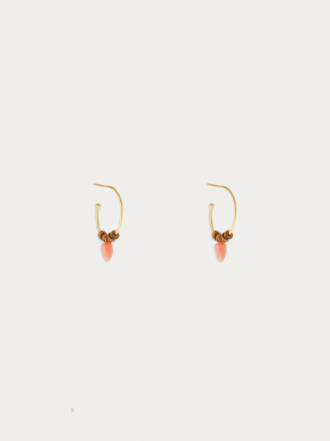 Parfois 925 Silver Hoops With Semiprecious Stone Øreringe Dame Koral | DK-69ESHQJPB