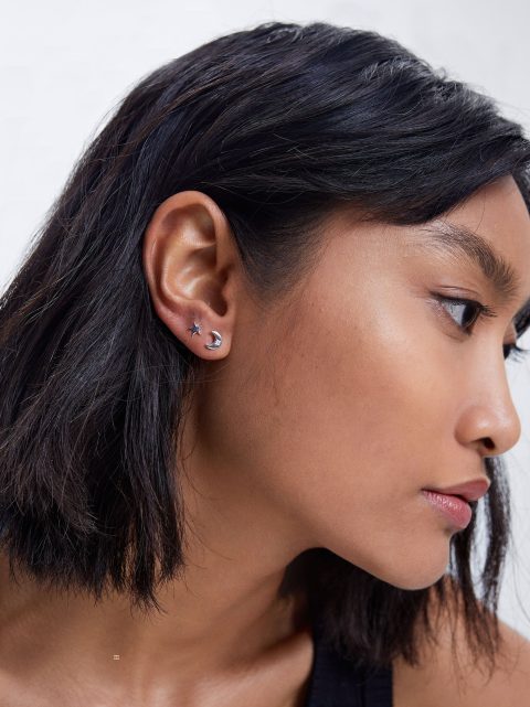 Parfois 925 Silver Stud Moon And Star With Zirconia Øreringe Dame Sølv | DK-97NRWAHOM