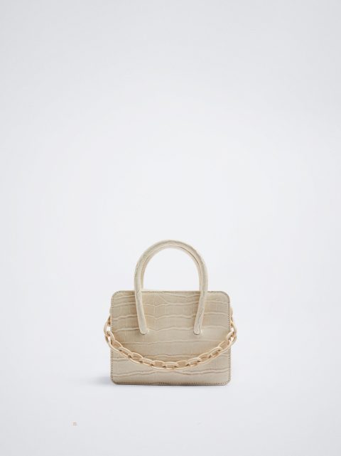 Parfois Animal Embossed Bag With Chain Crossbody Taske Dame Beige | DK-47FJODETR