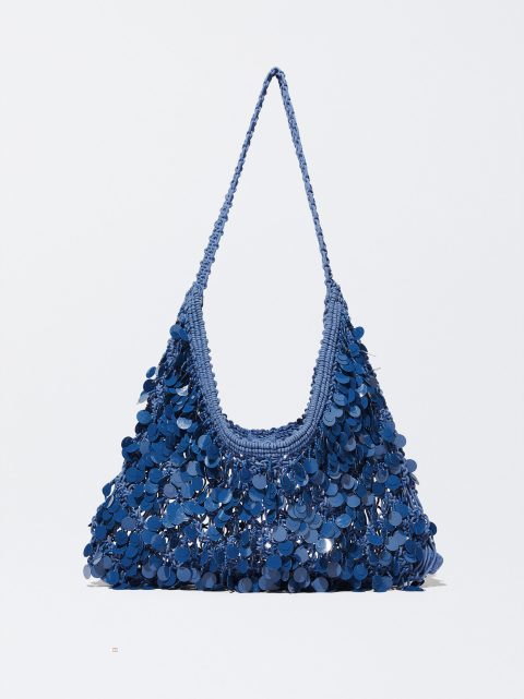 Parfois Bag With Beads And Sequins Skuldertasker Dame Blå | DK-29QINVAGP