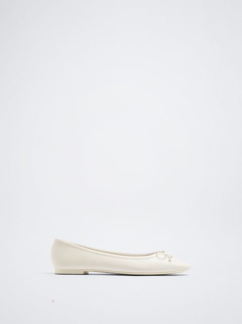Parfois Ballerinas With Bow Ballerina Sko Dame Hvide | DK-02KFMQBYG