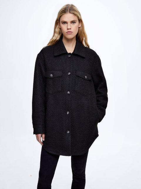 Parfois Bomulds Overshirt With Pockets Jakke Dame Sort | DK-95VYANCKM