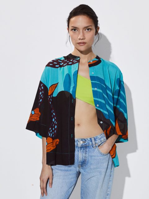 Parfois Bomulds Printed Skjorte Dame Flerfarvede | DK-04QIDCEXF