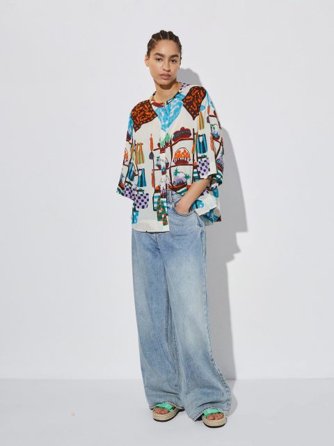 Parfois Bomulds Printed Skjorte Dame Flerfarvede | DK-10RBEXQFK