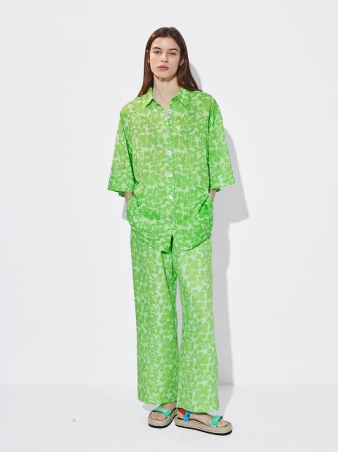 Parfois Bomulds Printed Skjorte Dame Grøn | DK-07ZFPWAVM