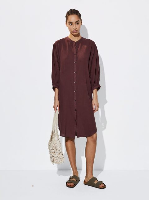Parfois Bomulds Shirt Kjole Dame Bordeaux | DK-45VAOESTH