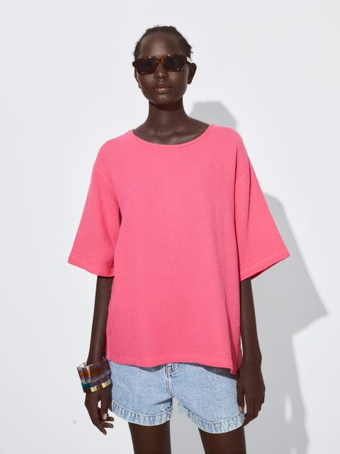 Parfois Bomulds Textured T Shirts Dame Lyserød | DK-95JIBKYLU