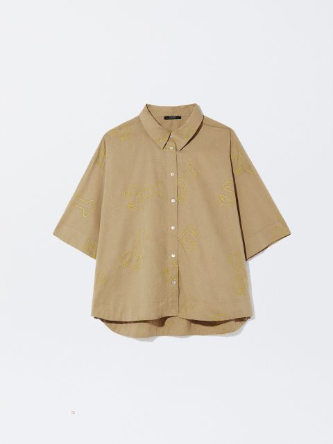 Parfois Bomulds With Embroidery Skjorte Dame Grøn | DK-06UDBNGLH