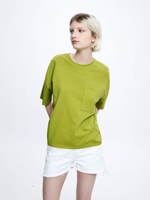 Parfois Bomulds With Pocket T Shirts Dame Grøn | DK-84IAJYLQX