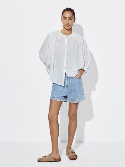 Parfois Bomulds With Puffed Sleeves Skjorte Dame Beige | DK-83SQRIPTO