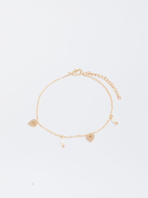 Parfois Bracelet With Pearl And Hearts Armbånd Dame Guld | DK-74KLZTGQI