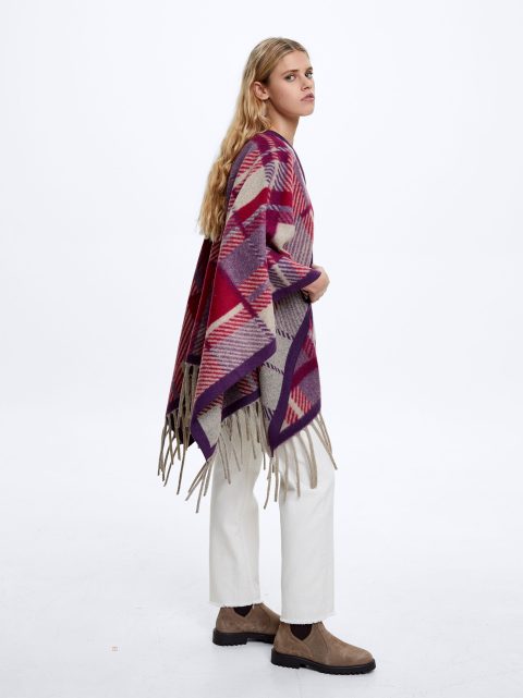 Parfois Check Strikket Ponchoer Dame Lilla | DK-29VUTOAKQ