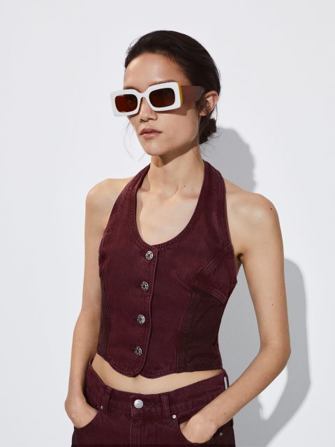 Parfois Color Block Denim Toppe Dame Lilla | DK-20RUYGCQW