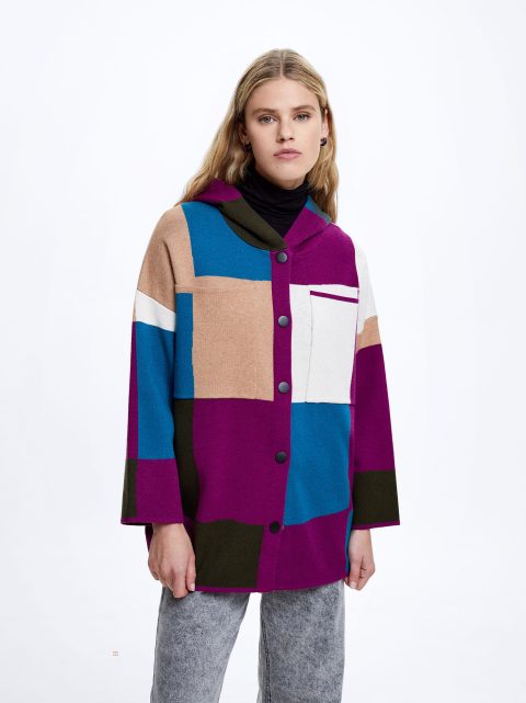 Parfois Colour Block Knit Cardigan Dame Flerfarvede | DK-59OYNBCGM