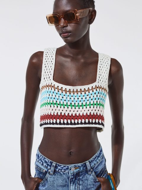 Parfois Crochet Bomulds Crop Top Dame Flerfarvede | DK-08PWGXSHO