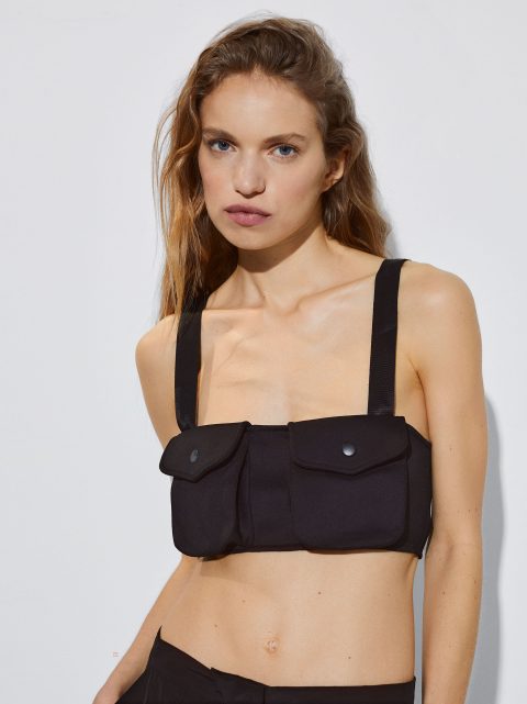 Parfois Crop Top With Pockets Crop Top Dame Sort | DK-52BCHPDNM