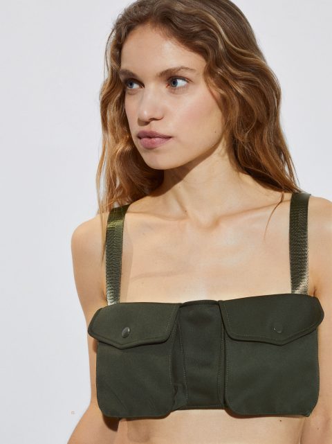 Parfois Crop Top With Pockets Crop Top Dame Khaki | DK-68ISQPVDH