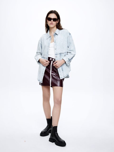 Parfois Denim Shirt With Pockets Jakke Dame Blå | DK-37XPGKJMD