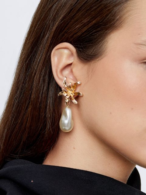 Parfois Earrings With Flower And Pearl Øreringe Dame Guld | DK-02WXNGIRC