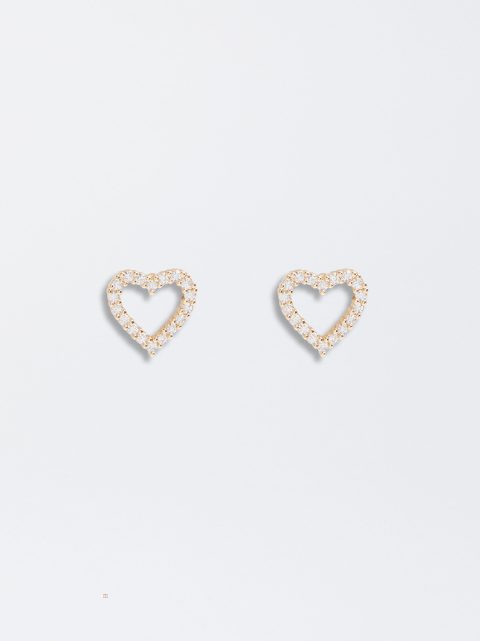 Parfois Earrings With Heart And Zirconia Øreringe Dame Guld | DK-50WRGSZIN