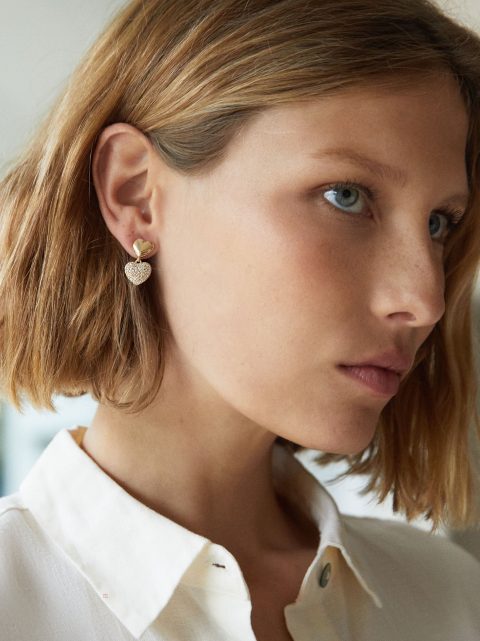 Parfois Earrings With Heart And Zirconia Øreringe Dame Guld | DK-97BALHSGO