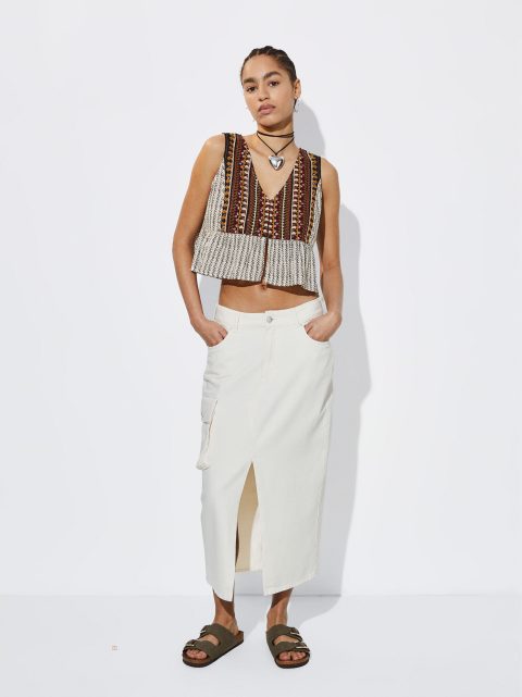 Parfois Embroidered Bomulds Veste Dame Flerfarvede | DK-92TUIKGMY