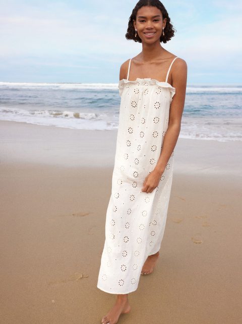 Parfois Embroidered Long Kjole Dame Hvide | DK-15LVNRISU
