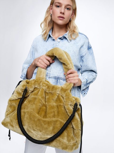 Parfois Faux Fur Tote Indkøbstasker Dame Grøn | DK-27VTULPDC