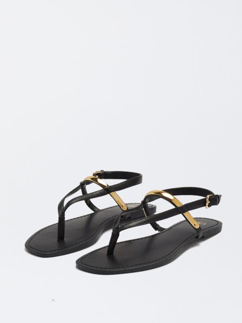 Parfois Flade With Metallic Detail Sandaler Dame Sort | DK-62SJZLEQT