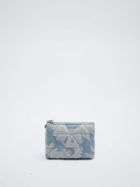 Parfois Flower Print Denim Coin Pung Dame Blå | DK-26FUTPXWL