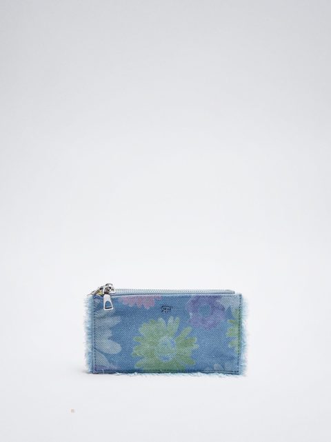 Parfois Flower Print Denim Multifunktionstasker Dame Blå | DK-06LQDNAOU