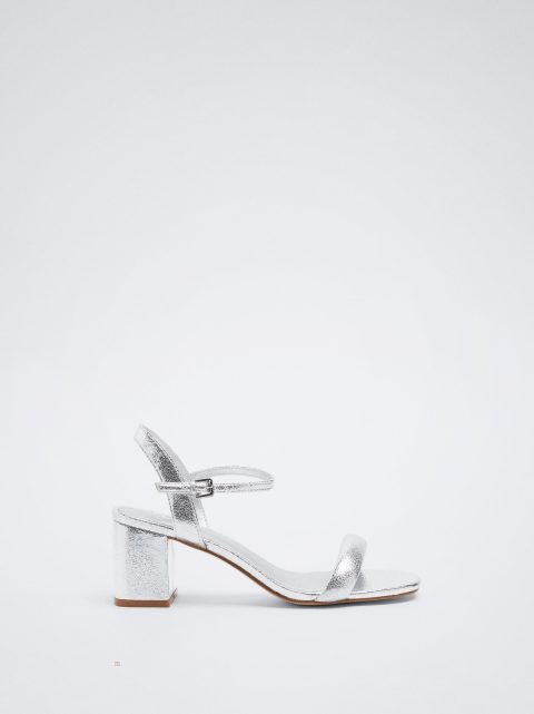 Parfois High Heel Metallic Sandaler Dame Sølv | DK-03HVJNFPG