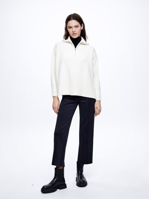 Parfois High-Neck Knit Trøjer Dame Hvide | DK-70XRNAZCM