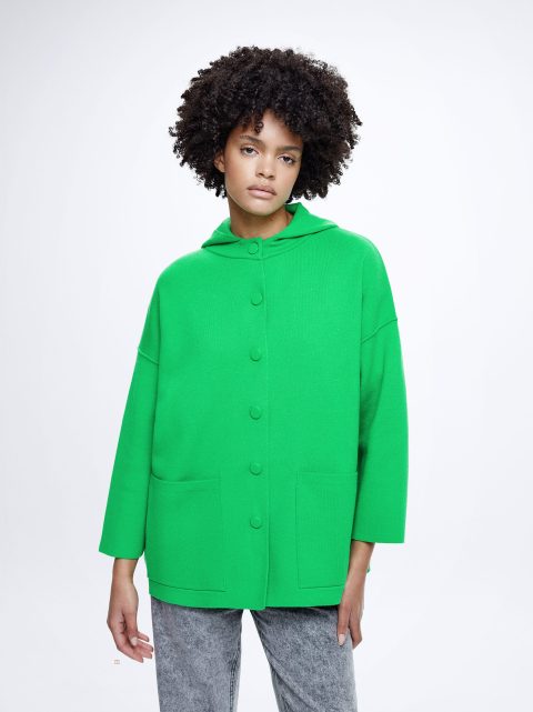 Parfois Hætte Knit Poncho Cardigan Dame Grøn | DK-02ZLIBDSK