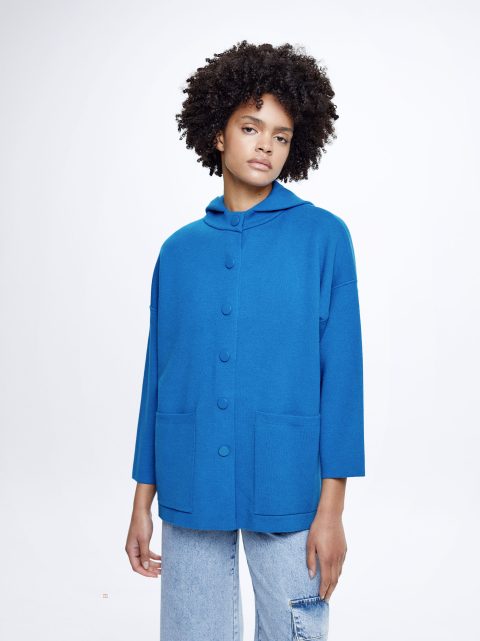 Parfois Hætte Knit Poncho Cardigan Dame Blå | DK-14EDRCYJL