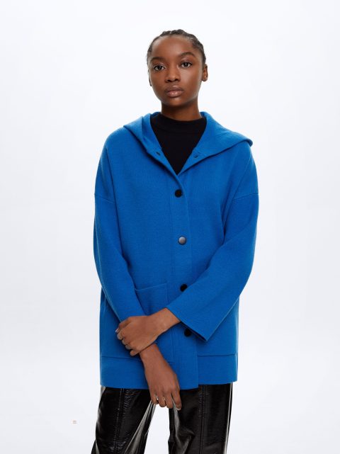 Parfois Hætte Knit Poncho Cardigan Dame Blå | DK-28ICDBVGH