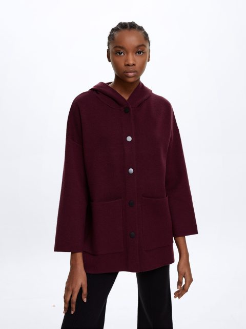 Parfois Hætte Knit Poncho Cardigan Dame Bordeaux | DK-84YLTSJZF