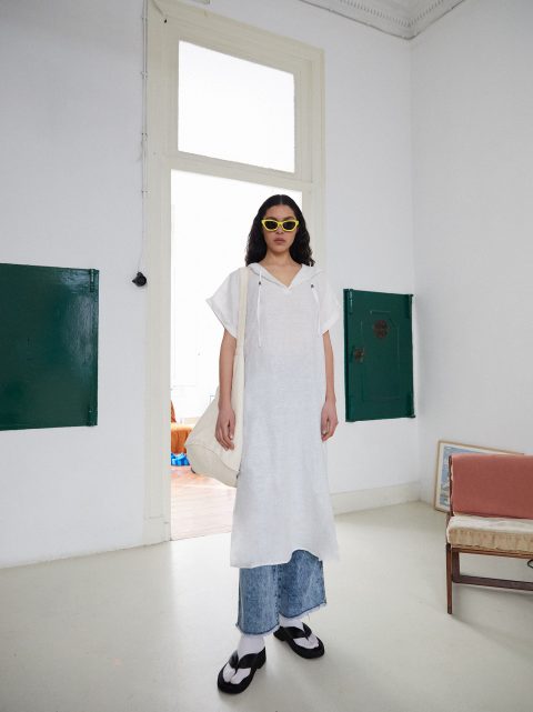Parfois Hætte Linen Kjole Dame Hvide | DK-95XIRKEUL