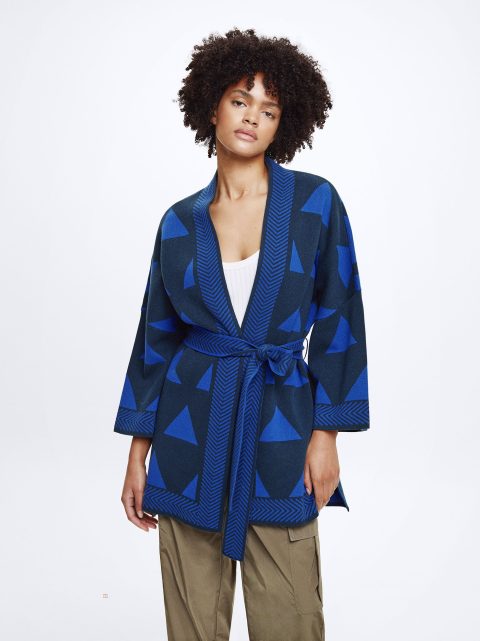 Parfois Jacquard Knit Cardigan Dame Blå | DK-32OYXHVLP