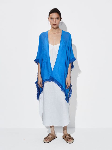 Parfois Kaftan With Fringes Kaftan Dame Blå | DK-12KZWBCQM