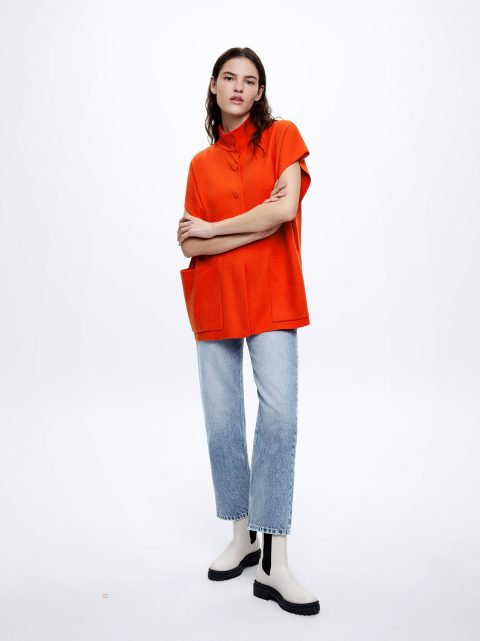 Parfois Knit Kort-Sleeved Ponchoer Dame Orange | DK-58IEGVBLK