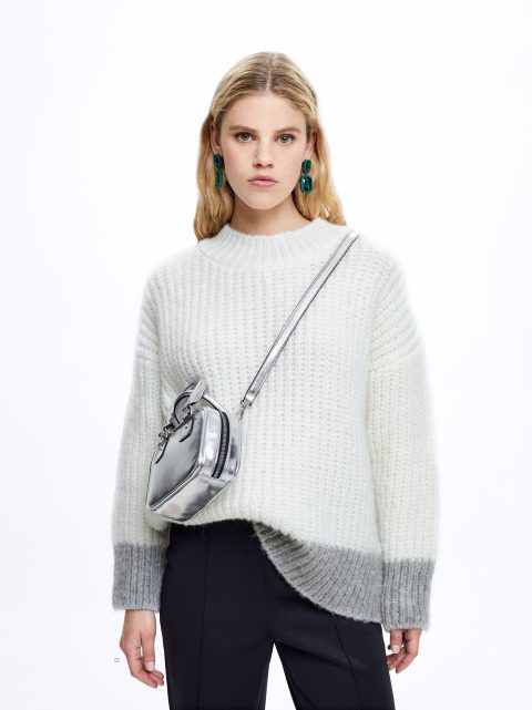 Parfois Knit With Color Block Trøjer Dame Hvide Grå | DK-15GKSJMRN
