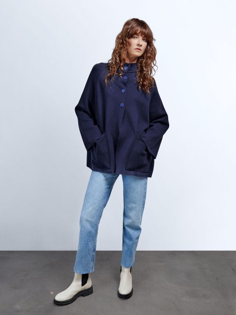 Parfois Knit With High Neck Ponchoer Dame Blå | DK-20KDGJZQF