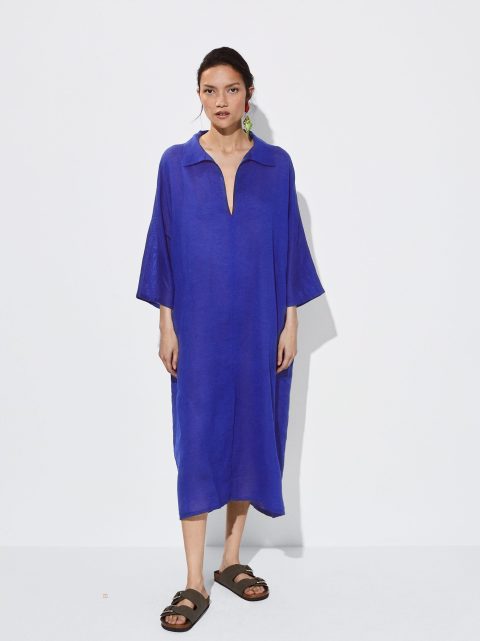 Parfois Linen Kaftan Dame Blå | DK-29VSJUQLA