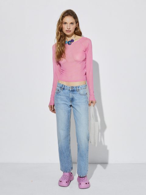 Parfois Long Sleeve Mesh Toppe Dame Lyserød | DK-73NVXQYTI