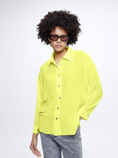 Parfois Long-Sleeve Textured Skjorte Dame Gul | DK-85OQSRHLG