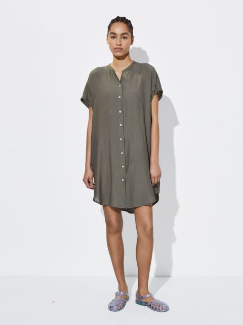 Parfois Loose-Fitting Shirt Kjole Dame Khaki | DK-91WJVECMO